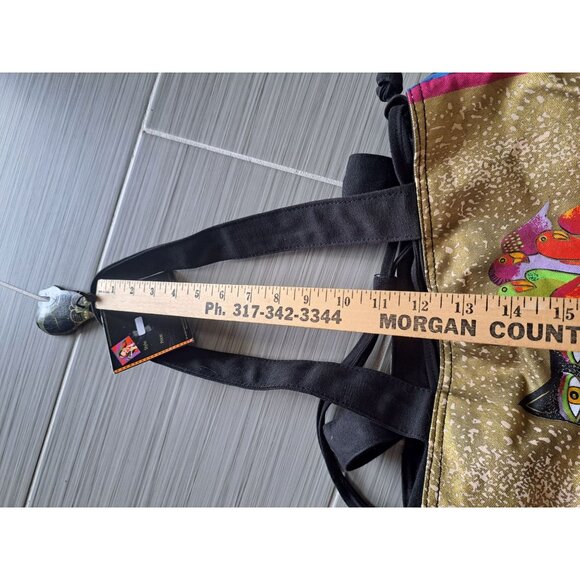 NWT Laurel Burch Cat Parrot Canvas Drawstring Tote Bag 12x14x8 Bag Charm READ - Picture 9 of 9